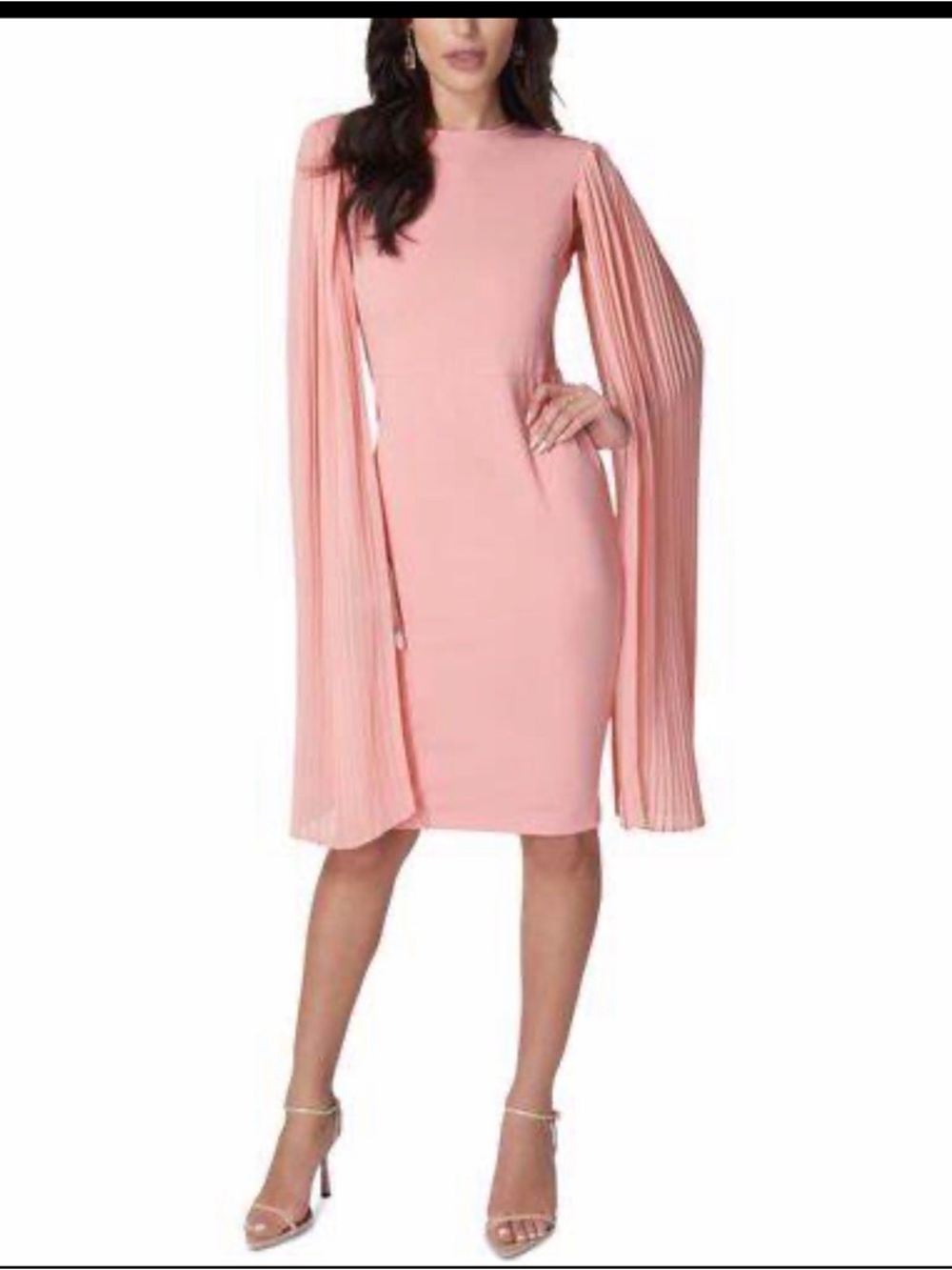 bebe Blush Pink Pleated Cape Sleeve Midi Dress